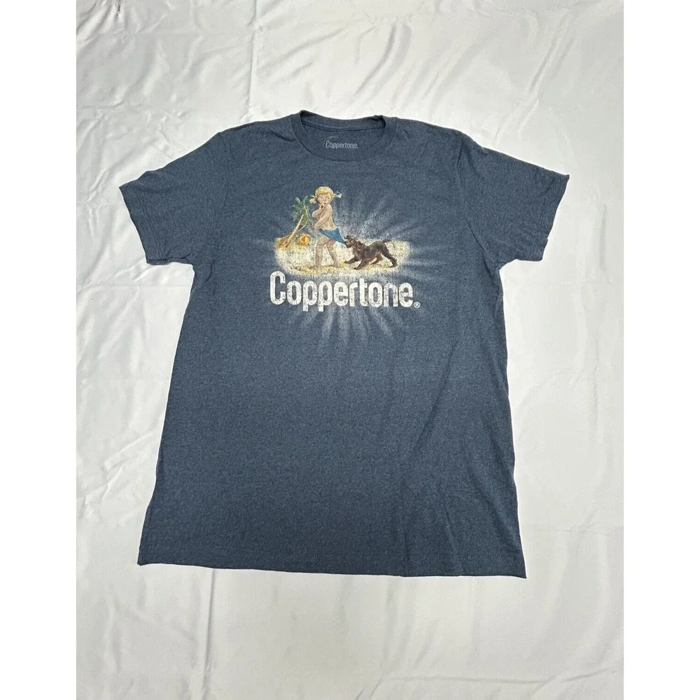 Unisex T-shirt Classic Coppertone Girl Logo (Beach, Dog) Blue T-Shirt Size Large